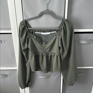 Women's Olive Green Ruffle Top